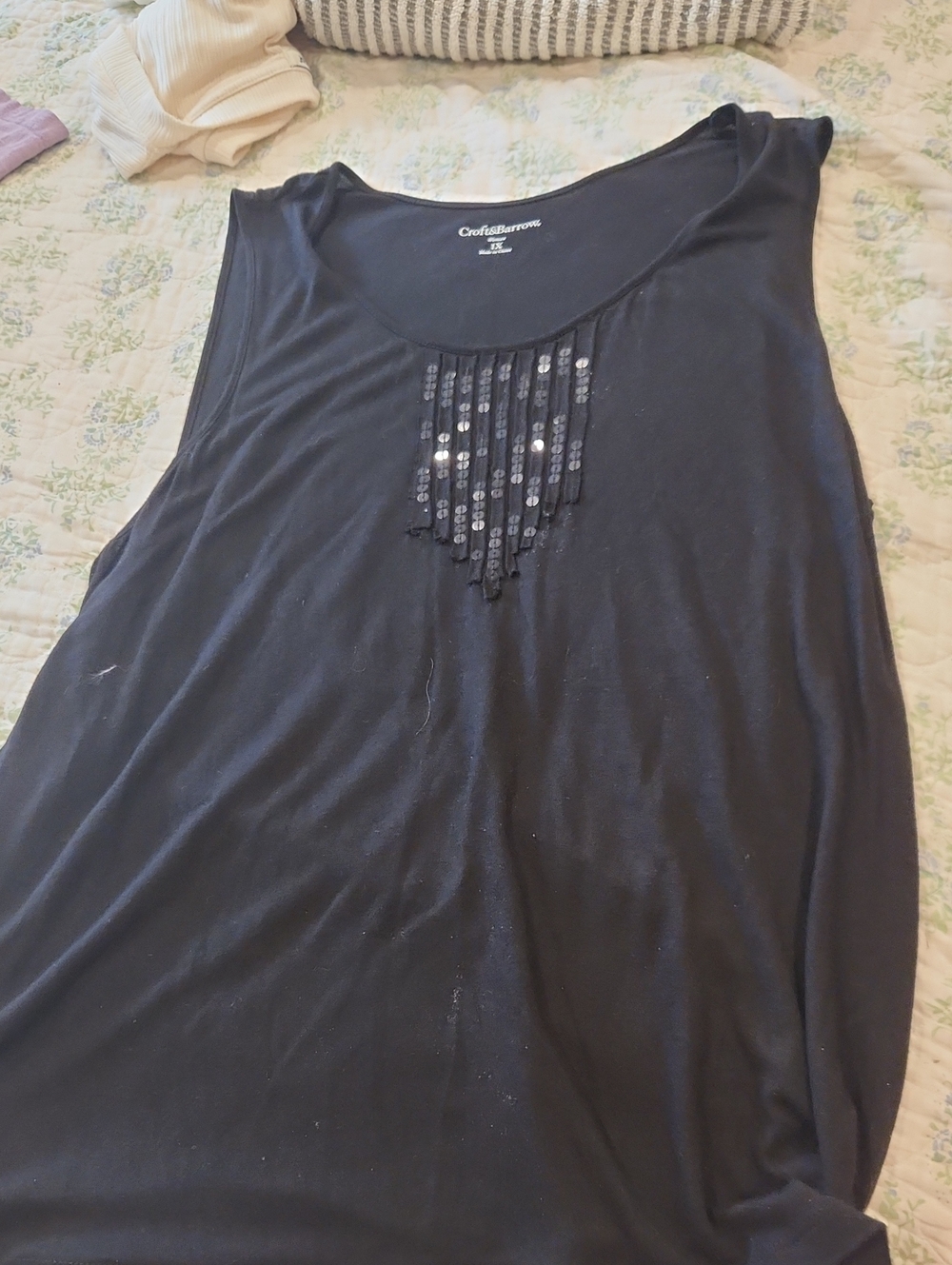 croft & barrow Black Sleeveless Tank with Sequin Fringe